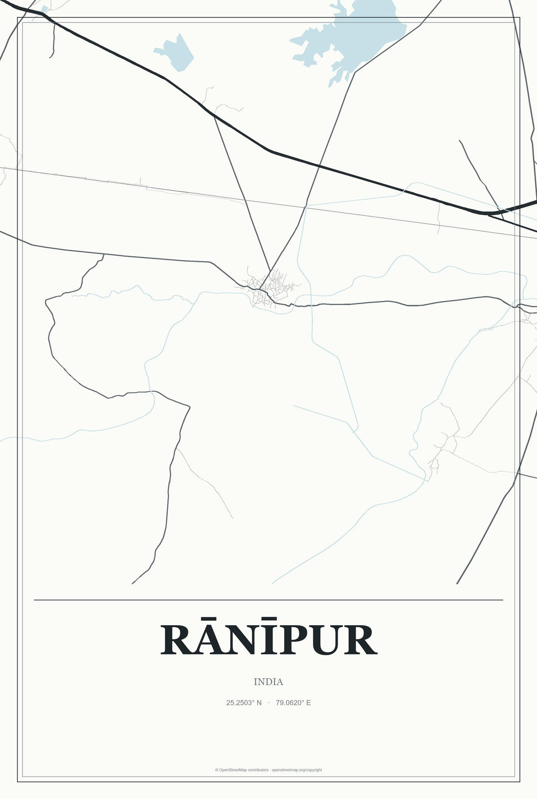 Rānīpur, India City Map Aluminum Sign in Gallery Air style