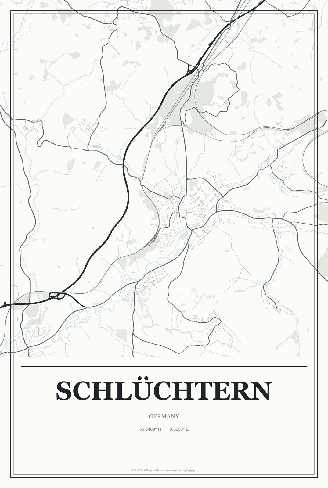 Schlüchtern, Germany City Map Aluminum Sign in Gallery Air style