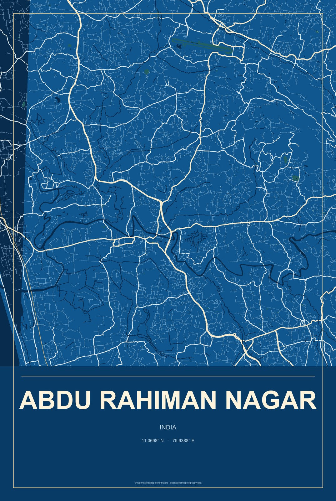 Abdu Rahiman Nagar, India City Map Aluminum Sign in Harbor Cobalt style