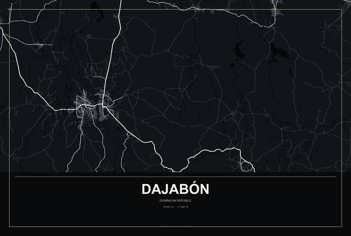 Dajabón, Dominican Republic City Map Aluminum Sign in Metropolitan Noir style