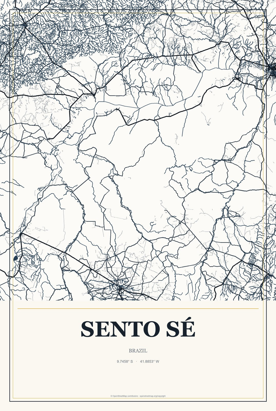 Sento Sé, Brazil City Map Aluminum Sign in Citrine Modern style