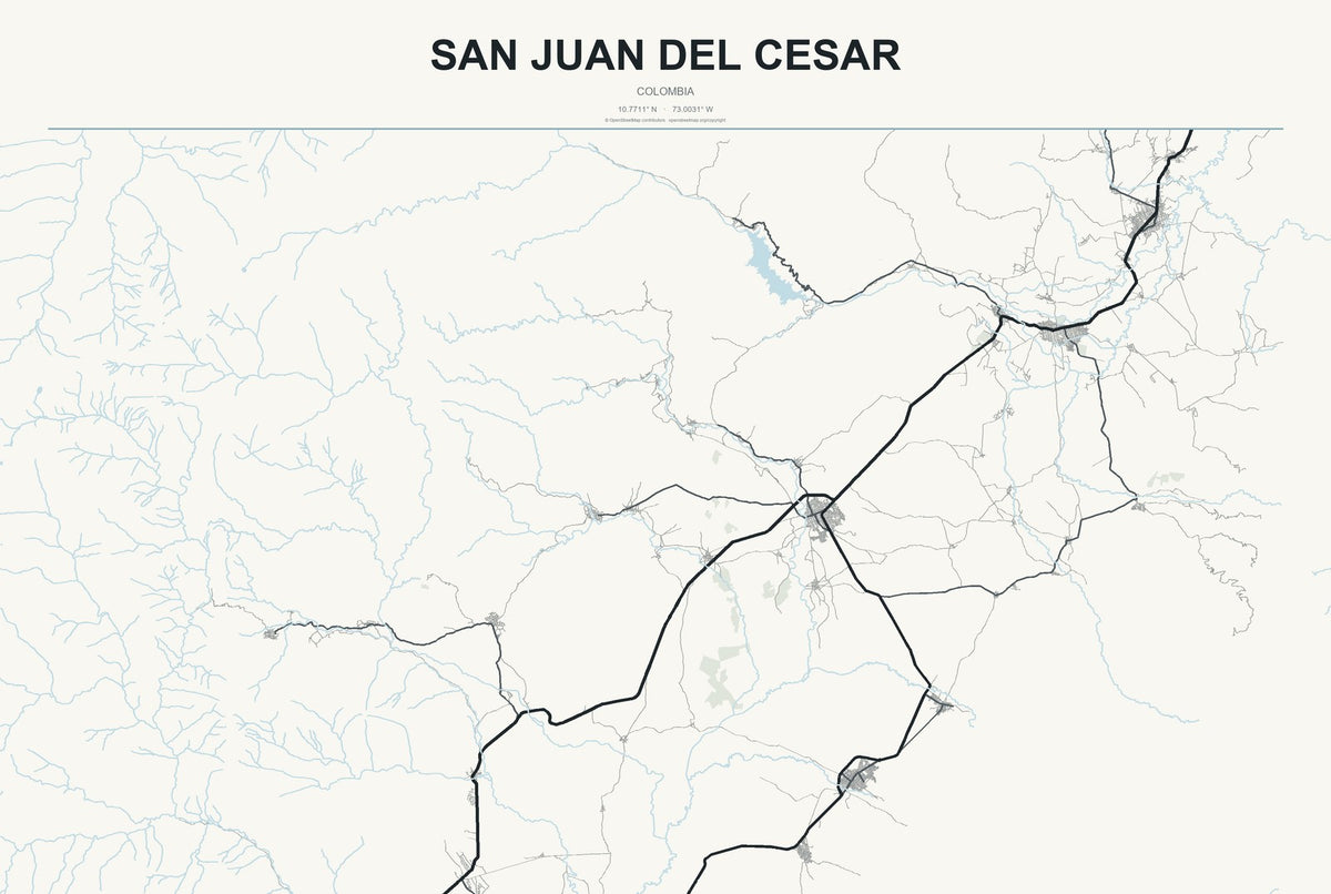 San Juan del Cesar, Colombia City Map Aluminum Sign in Headline Atlas style