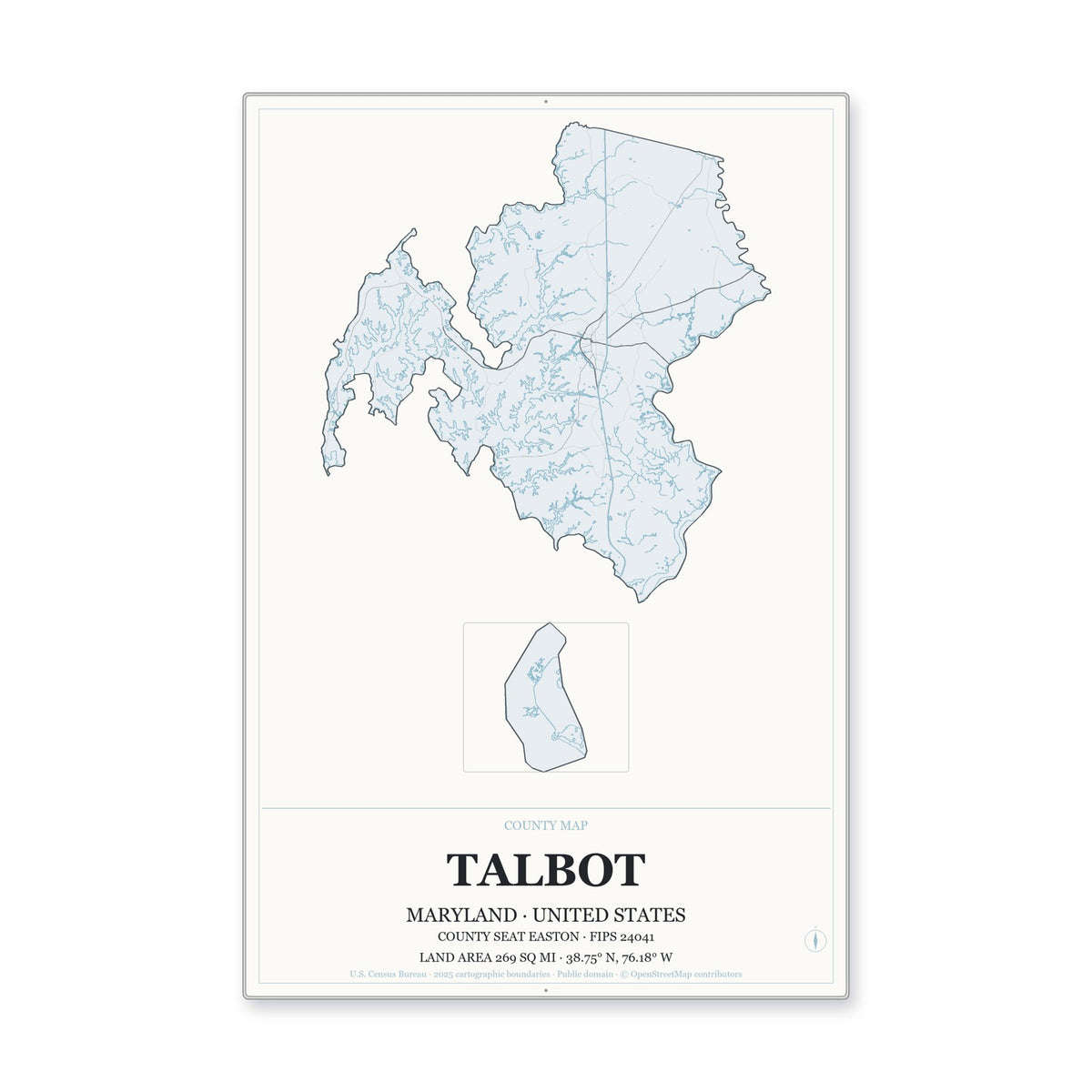 Talbot County, Maryland Map Aluminum Sign in Gallery Air style