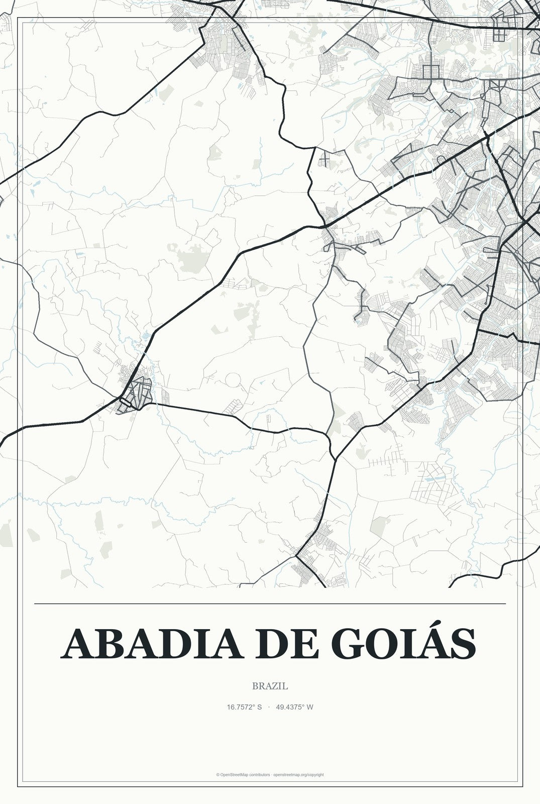 Abadia de Goiás, Brazil City Map Aluminum Sign in Gallery Air style