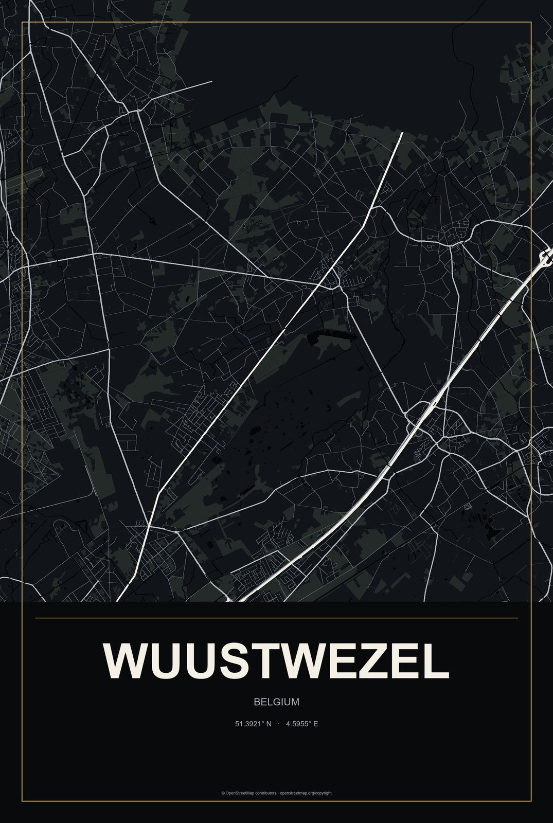 Wuustwezel, Belgium City Map Aluminum Sign in Metropolitan Noir style