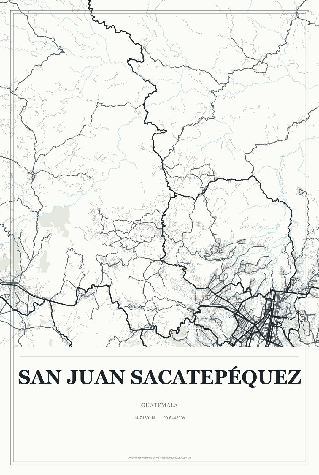 San Juan Sacatepéquez, Guatemala City Map Aluminum Sign in Gallery Air style
