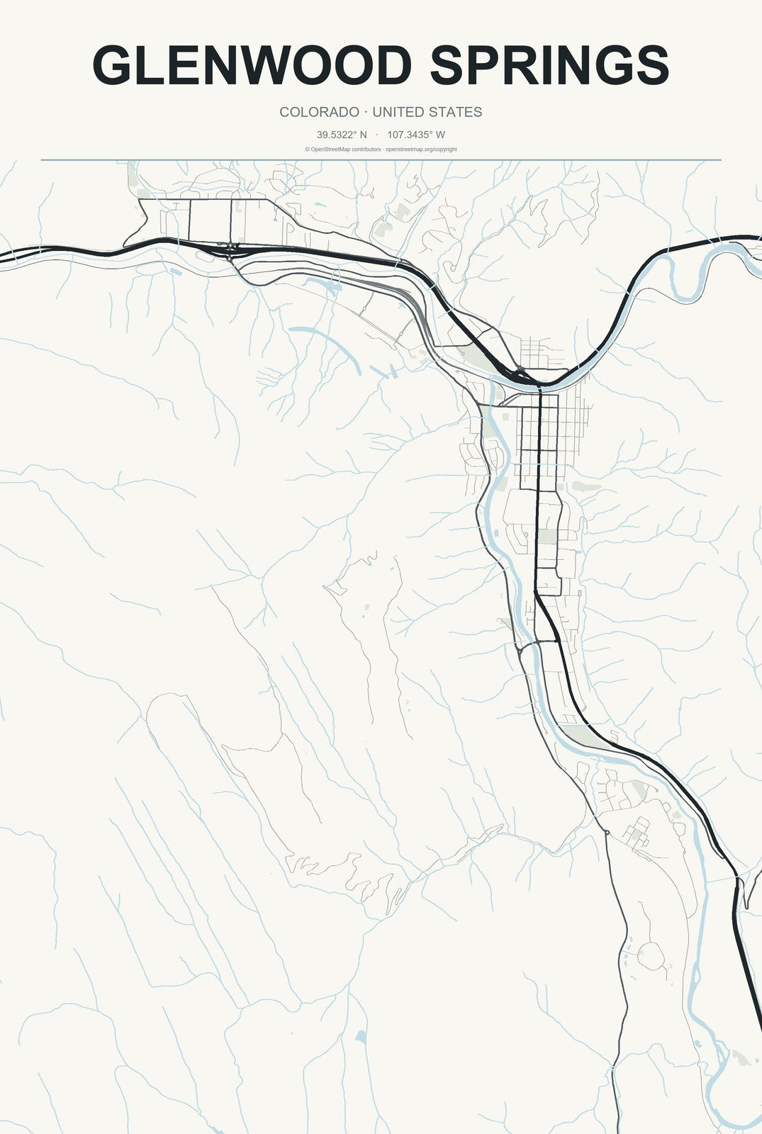 Glenwood Springs, Colorado City Map Aluminum Sign in Headline Atlas style