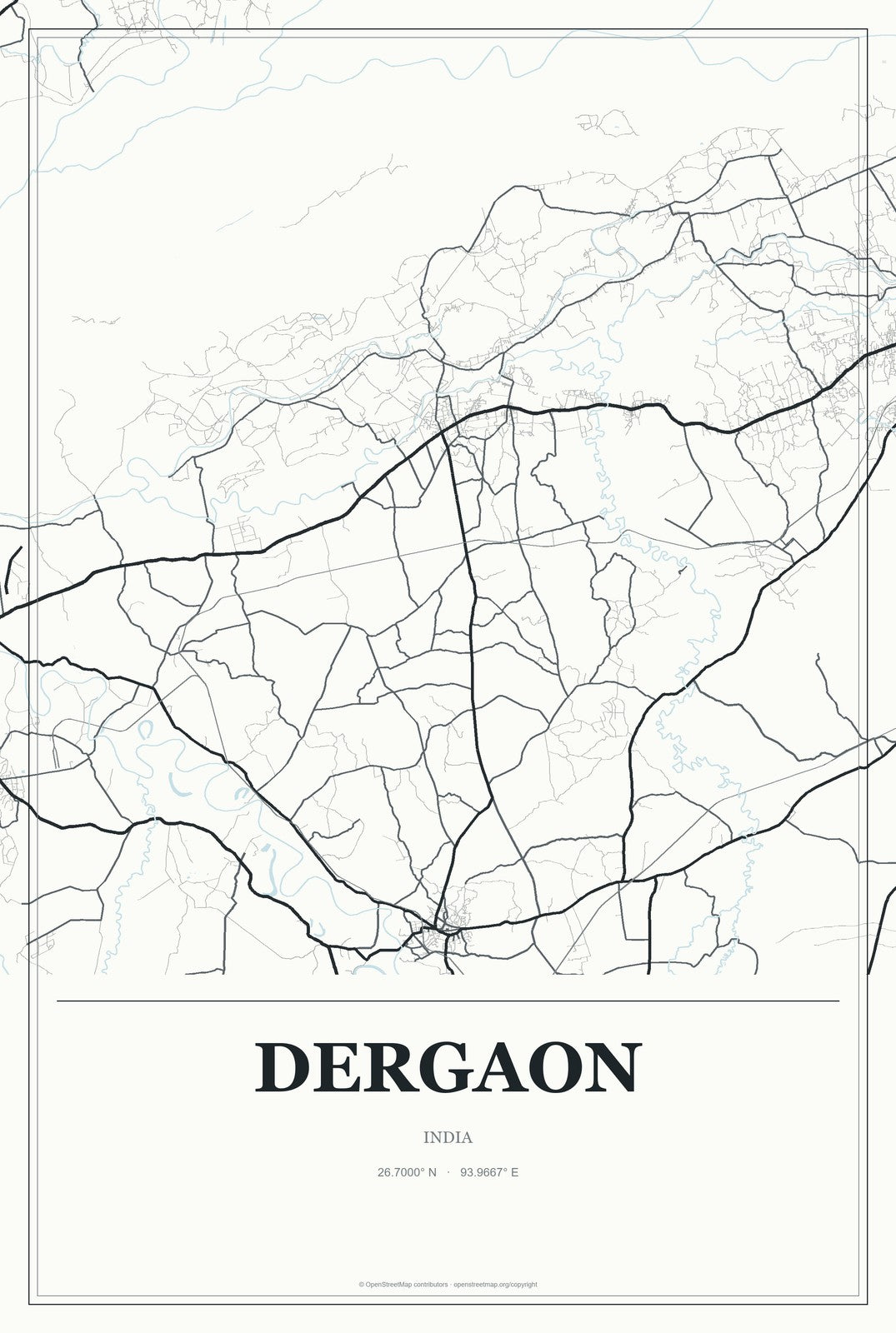 Dergaon, India City Map Aluminum Sign in Gallery Air style