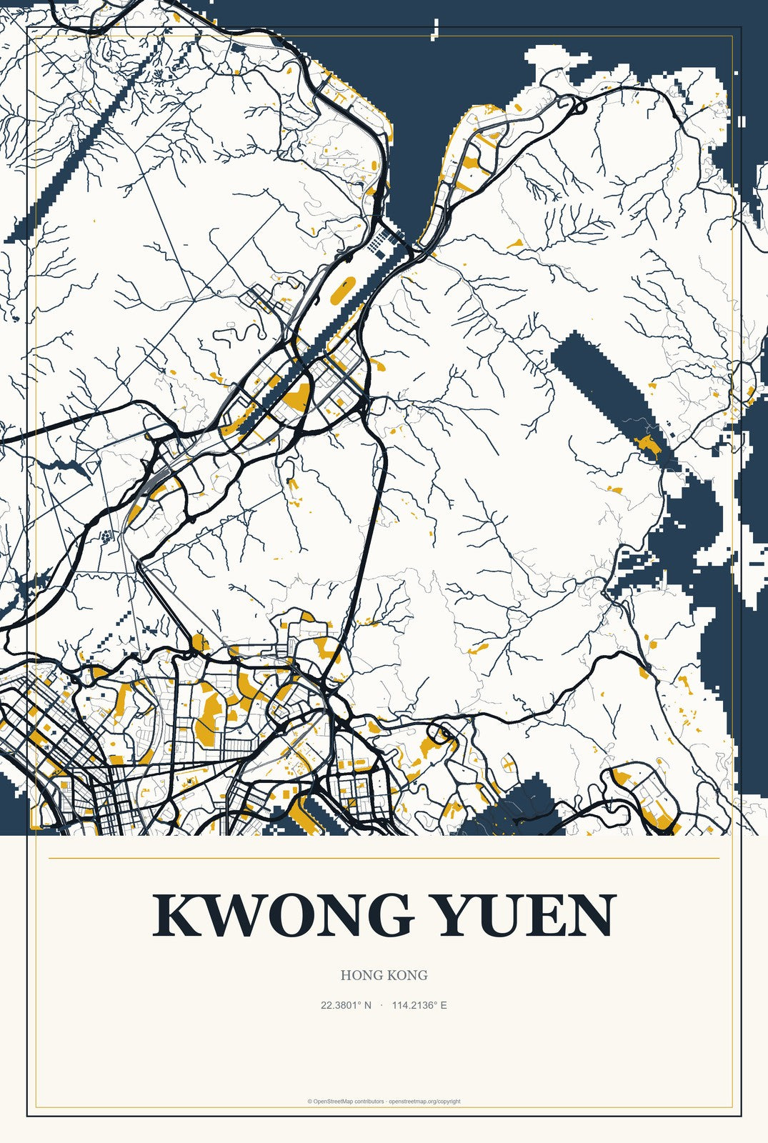 Kwong Yuen, Hong Kong City Map Aluminum Sign in Citrine Modern style