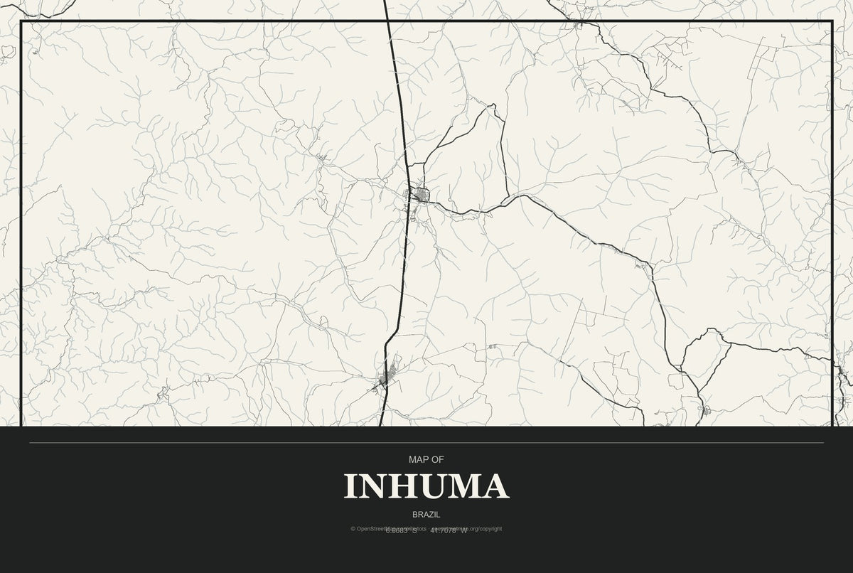 Inhuma, Brazil City Map Aluminum Sign in Museum Plaque style