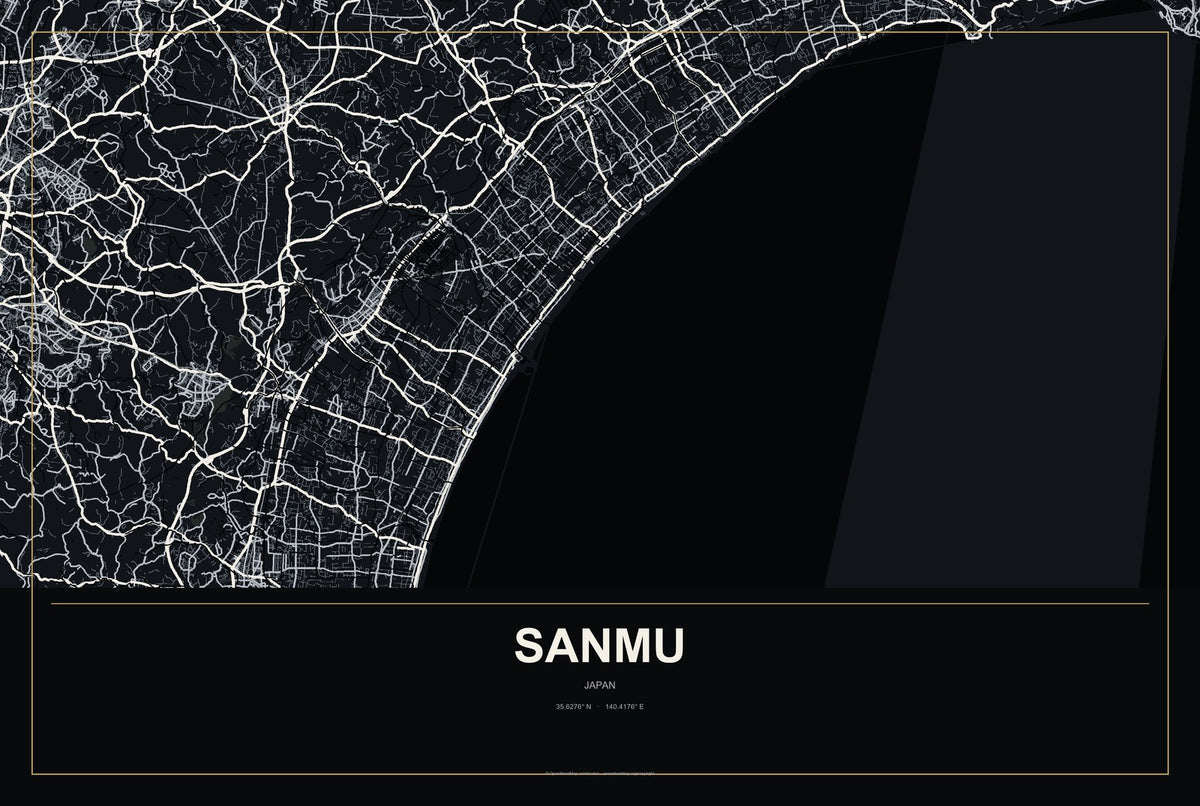 Sanmu, Japan City Map Aluminum Sign in Metropolitan Noir style