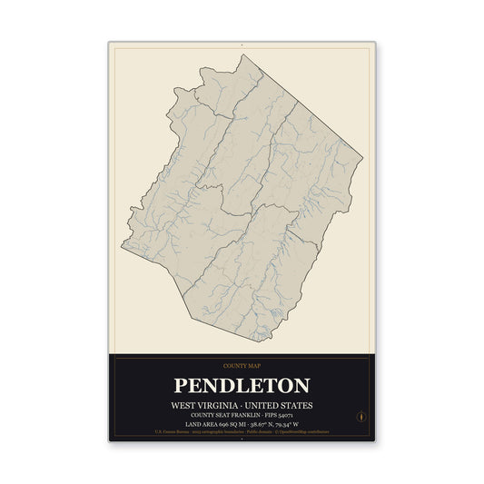 Pendleton County, West Virginia Map Aluminum Sign in Museum Plaque style