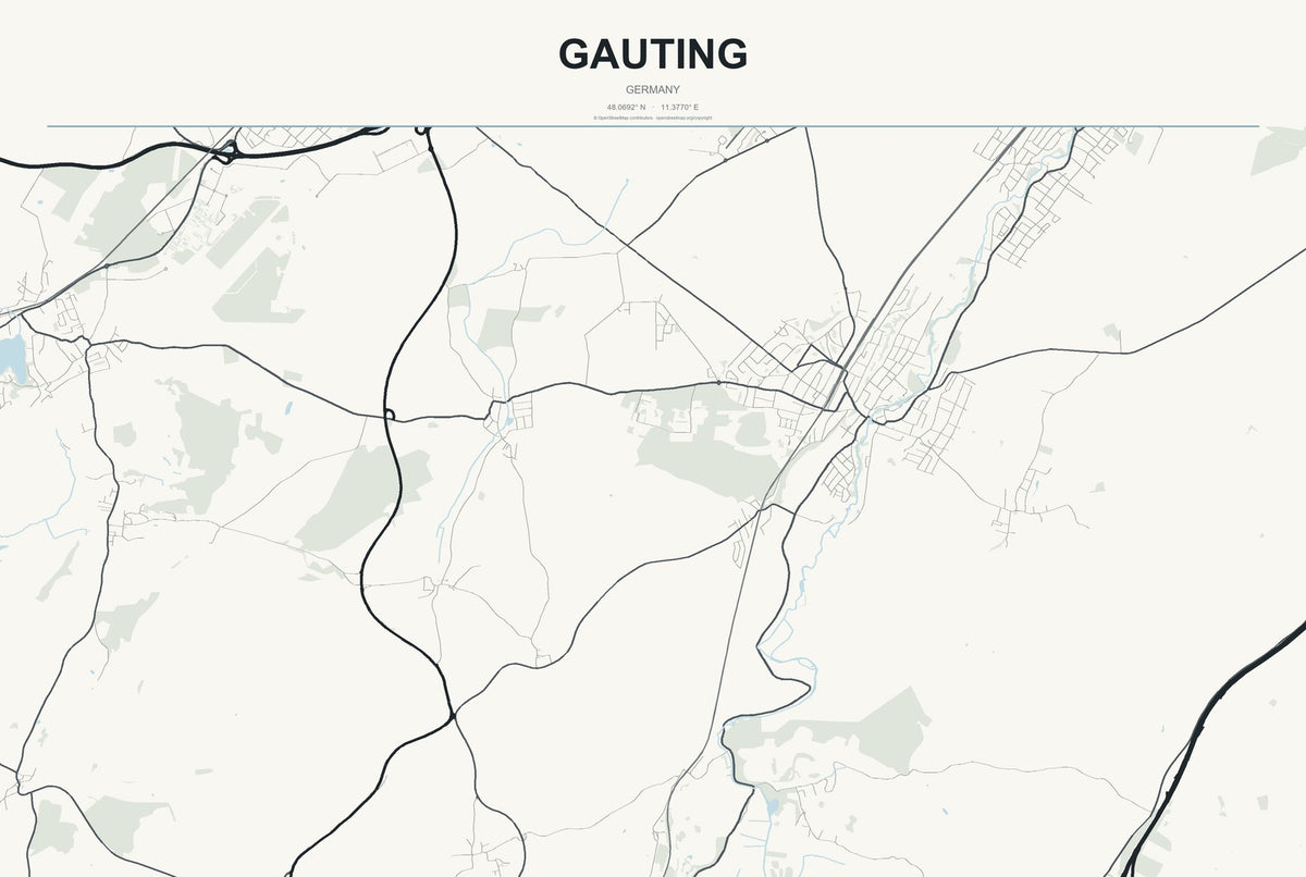 Gauting, Germany City Map Aluminum Sign in Headline Atlas style