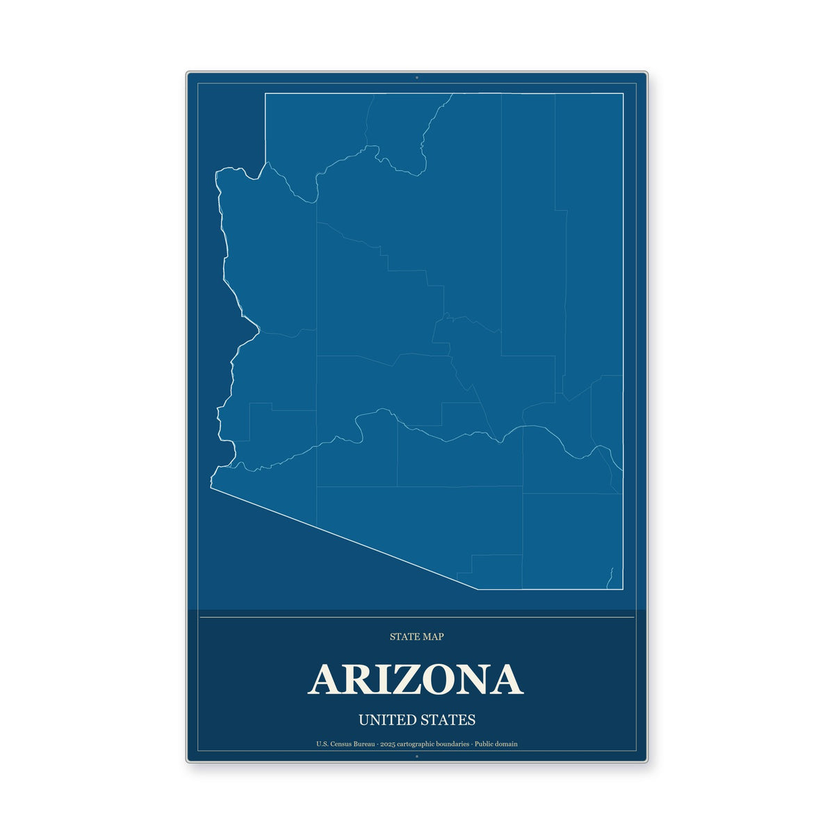 Arizona state map aluminum sign in Harbor Cobalt style