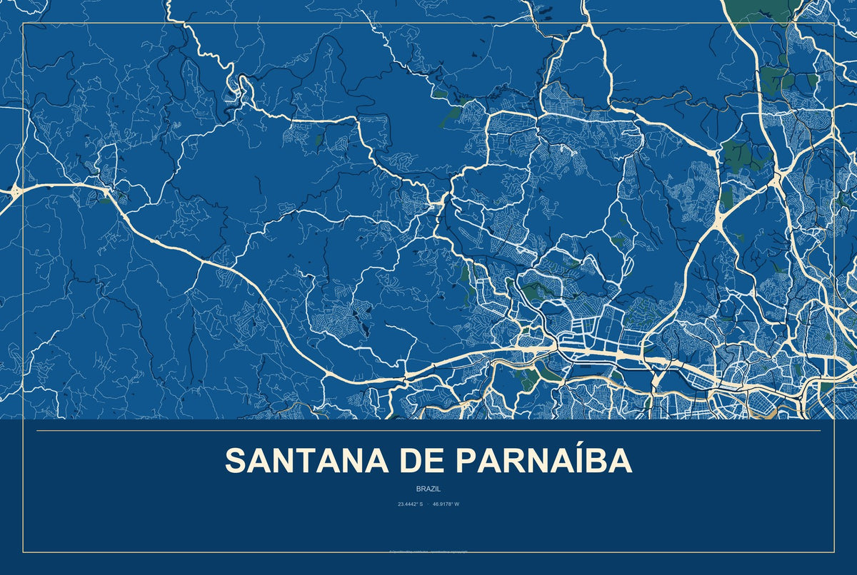 Santana de Parnaíba, Brazil City Map Aluminum Sign in Harbor Cobalt style