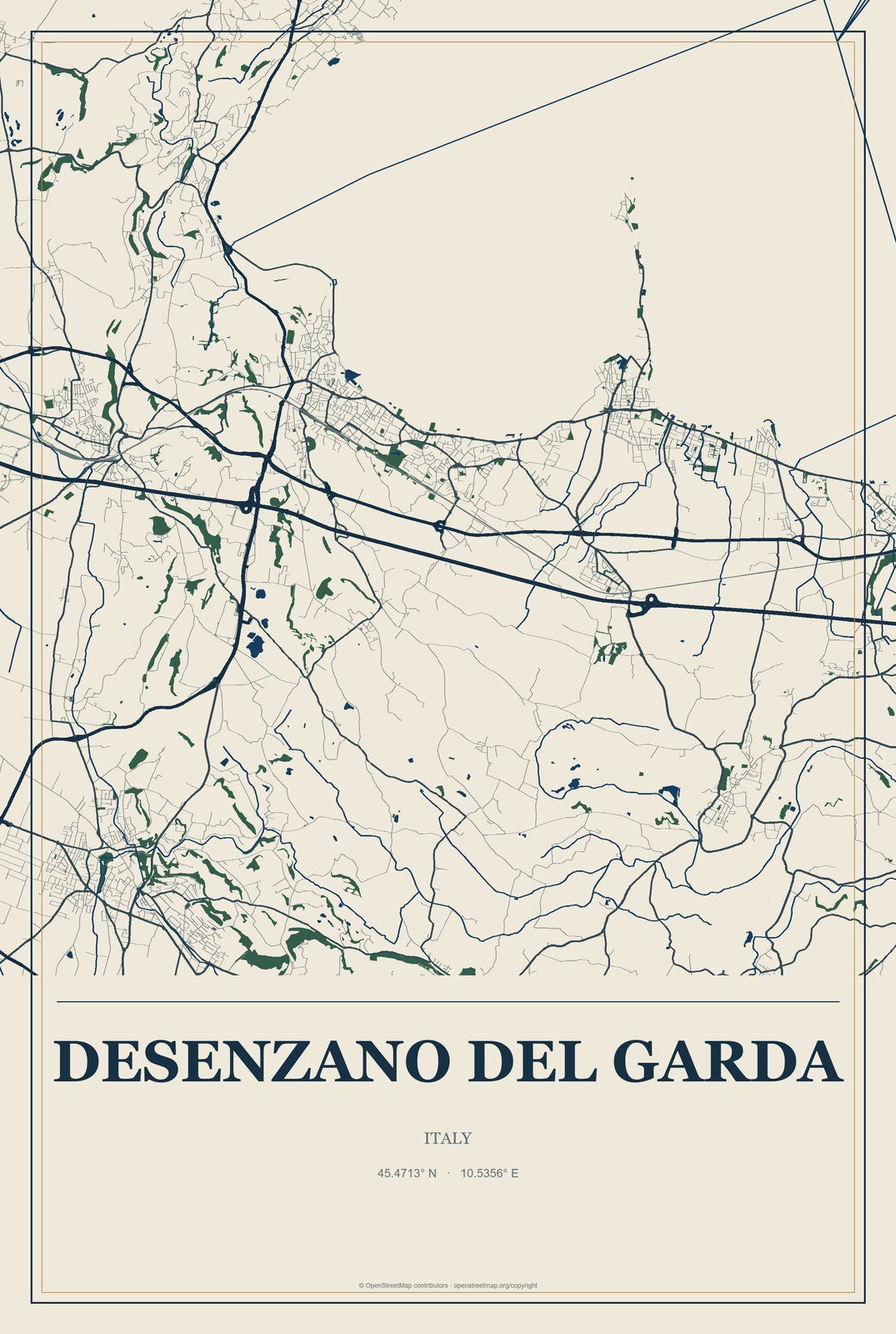 Desenzano del Garda, Italy City Map Aluminum Sign in Coastal Cutout style
