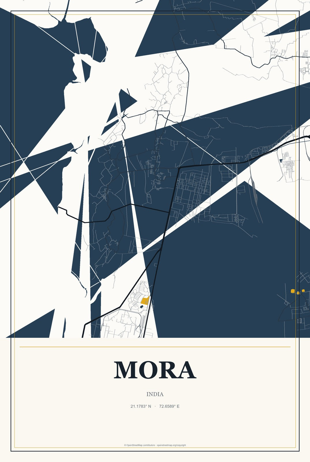 Mora, India City Map Aluminum Sign in Citrine Modern style