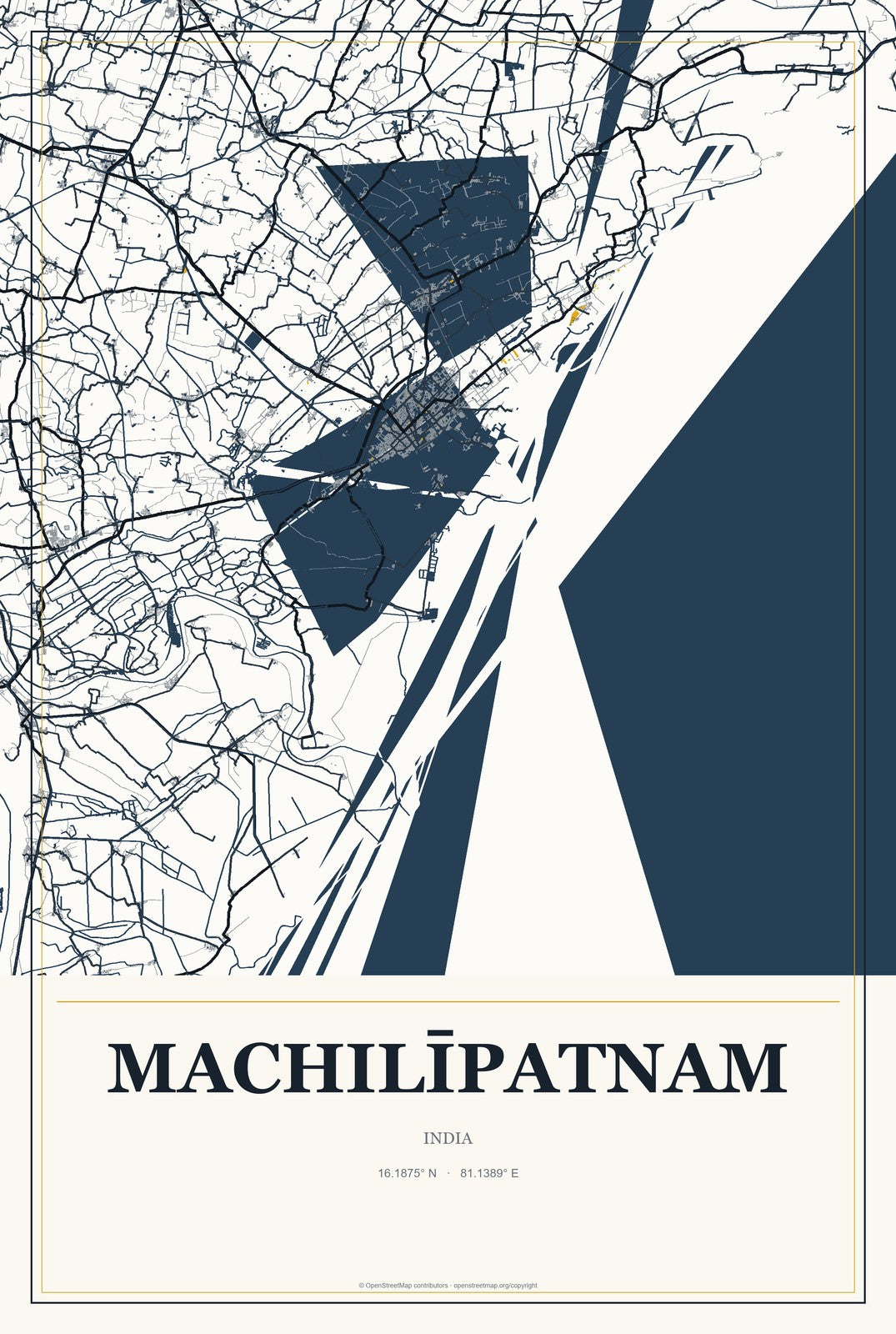 Machilīpatnam, India City Map Aluminum Sign in Citrine Modern style