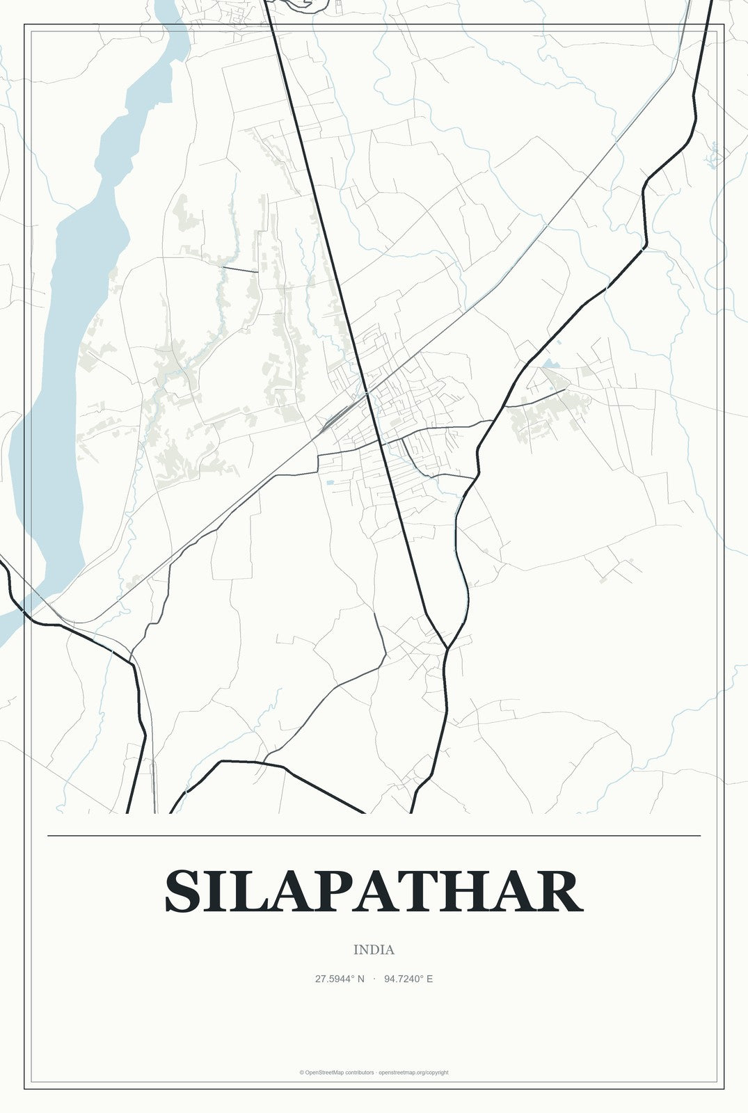 Silapathar, India City Map Aluminum Sign in Gallery Air style