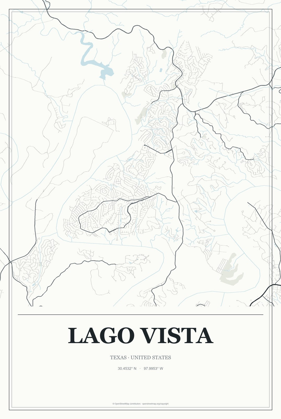 Lago Vista, Texas City Map Aluminum Sign in Gallery Air style