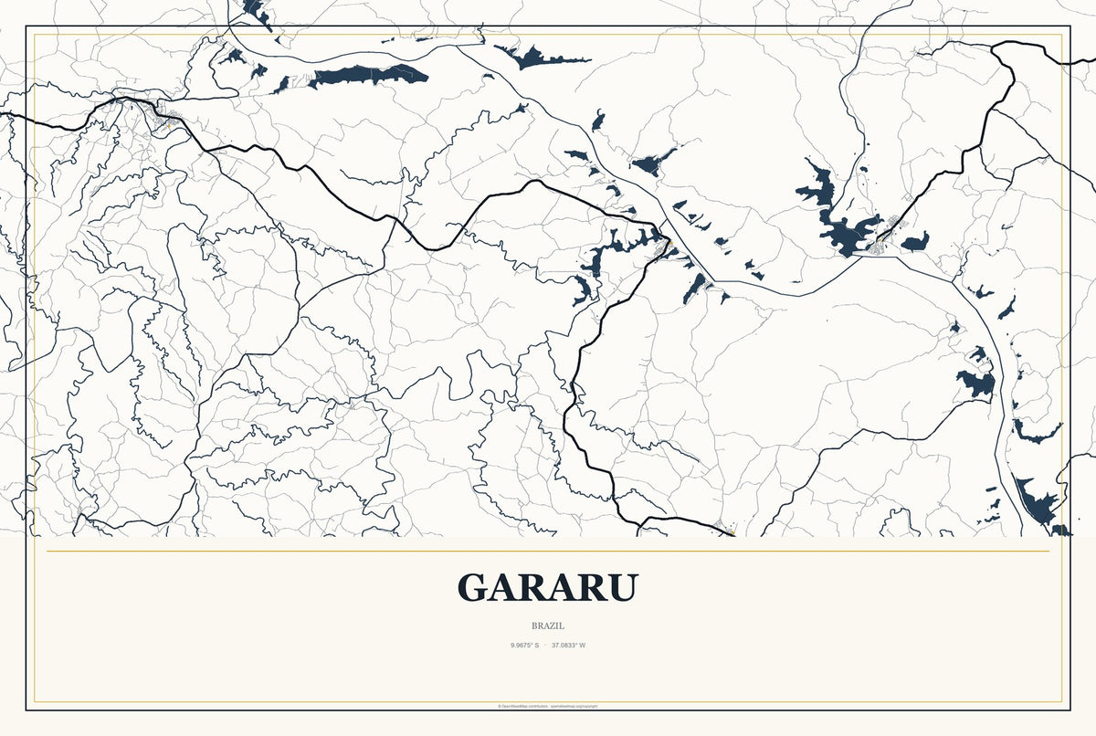 Gararu, Brazil City Map Aluminum Sign in Citrine Modern style