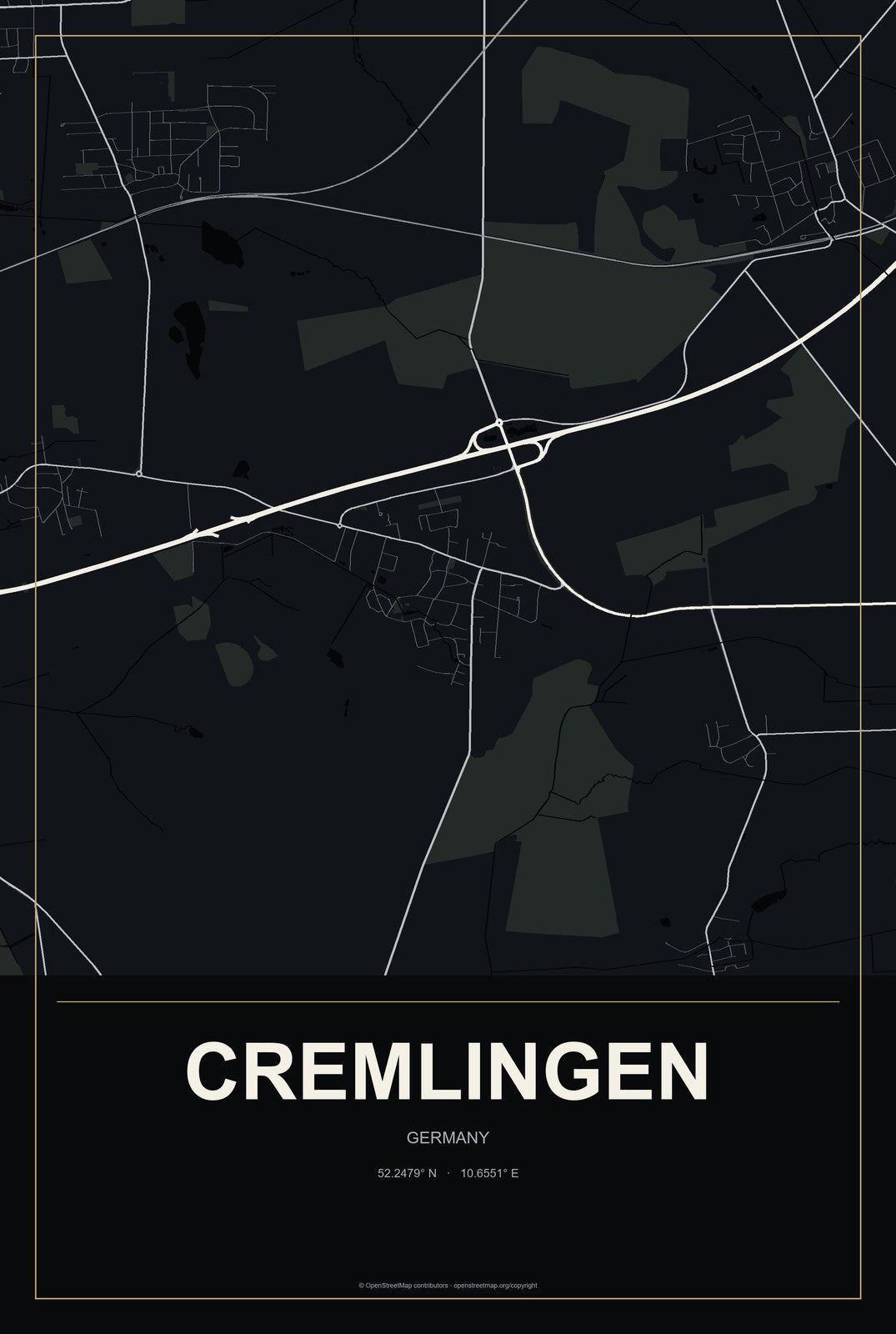 Cremlingen, Germany City Map Aluminum Sign in Metropolitan Noir style