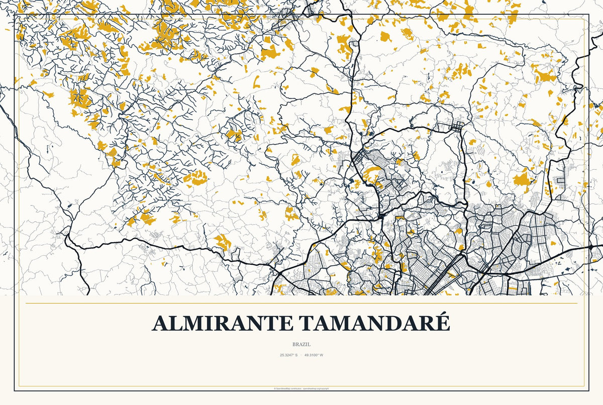 Almirante Tamandaré, Brazil City Map Aluminum Sign in Citrine Modern style