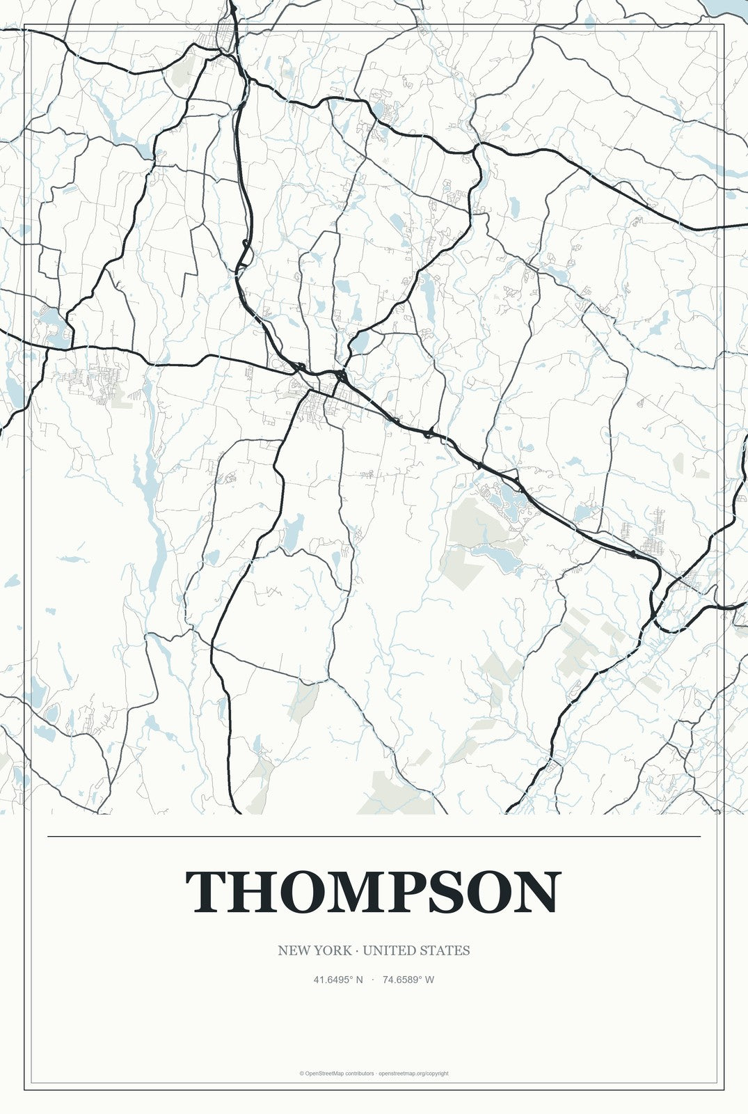 Thompson, New York City Map Aluminum Sign in Gallery Air style