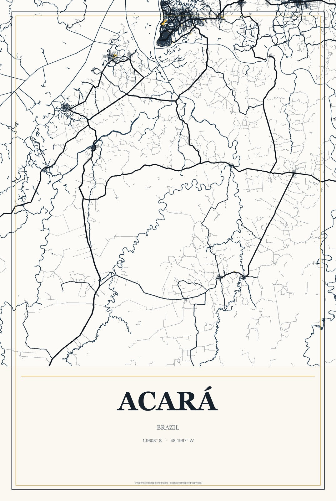 Acará, Brazil City Map Aluminum Sign in Citrine Modern style