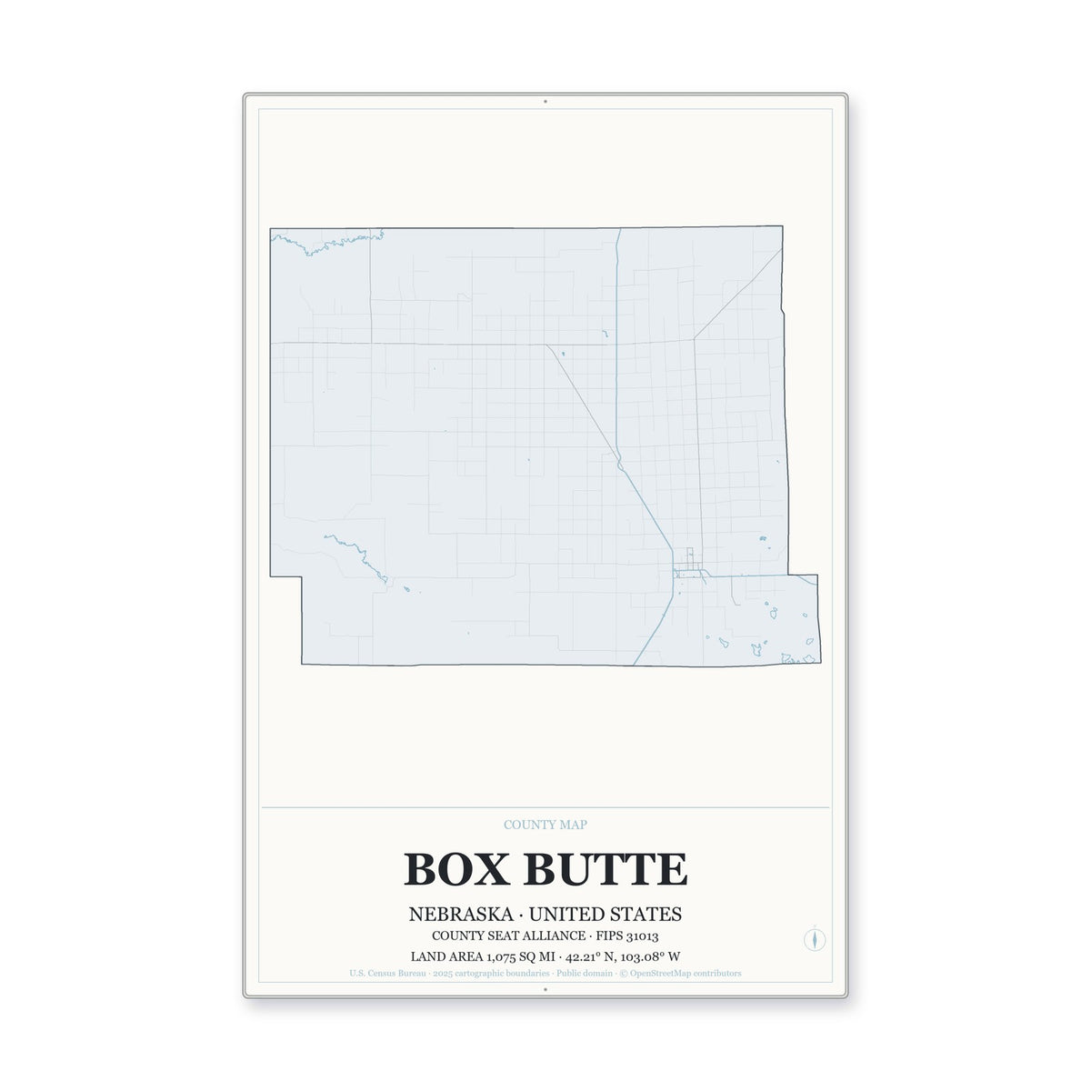 Box Butte County, Nebraska Map Aluminum Sign in Gallery Air style