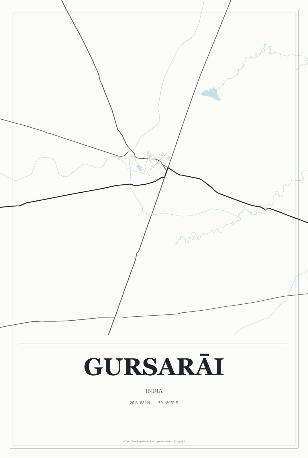 Gursarāi, India City Map Aluminum Sign in Gallery Air style