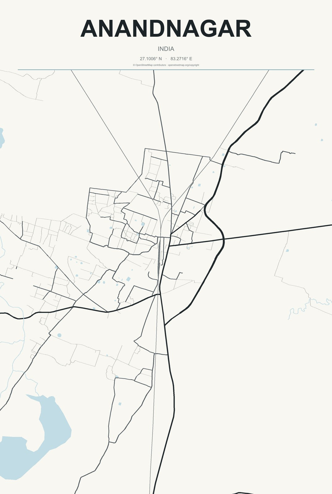 Anandnagar, India City Map Aluminum Sign in Headline Atlas style