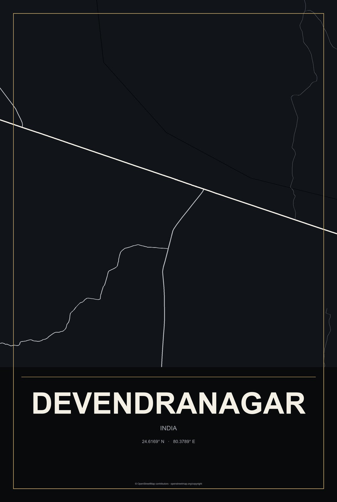 Devendranagar, India City Map Aluminum Sign in Metropolitan Noir style