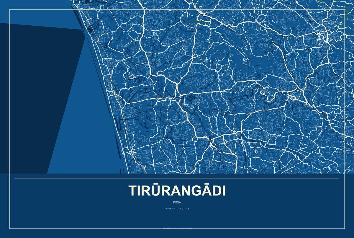 Tirūrangādi, India City Map Aluminum Sign in Harbor Cobalt style