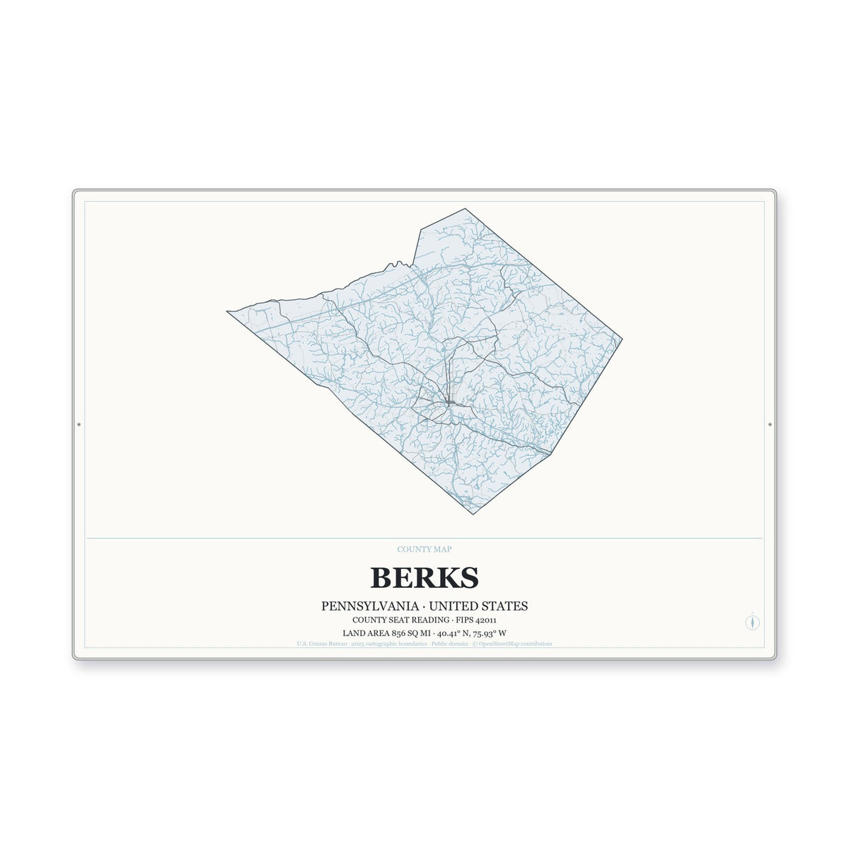 Berks County, Pennsylvania Map Aluminum Sign in Gallery Air style