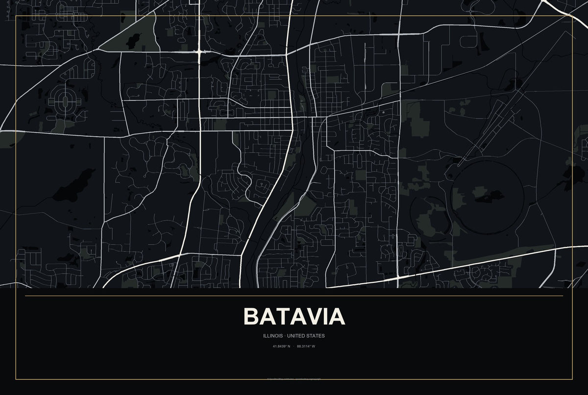 Batavia, Illinois City Map Aluminum Sign in Metropolitan Noir style