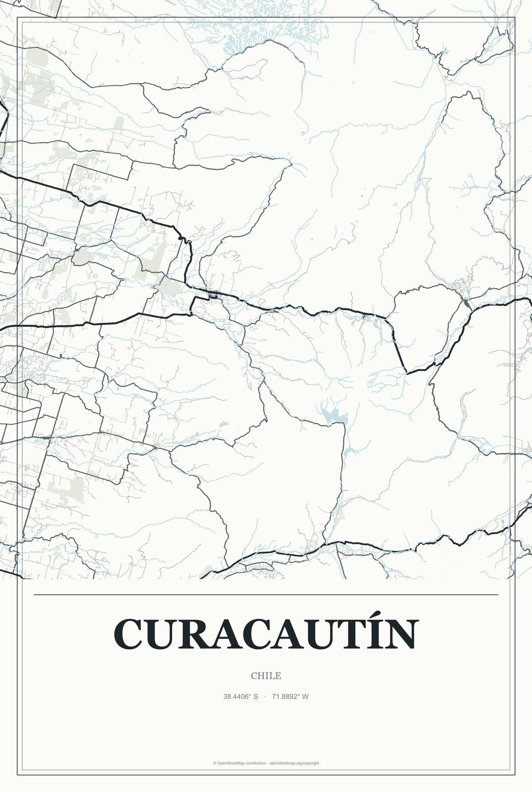 Curacautín, Chile City Map Aluminum Sign in Gallery Air style