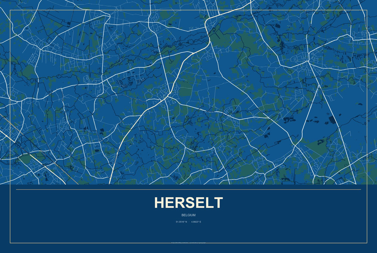 Herselt, Belgium City Map Aluminum Sign in Harbor Cobalt style