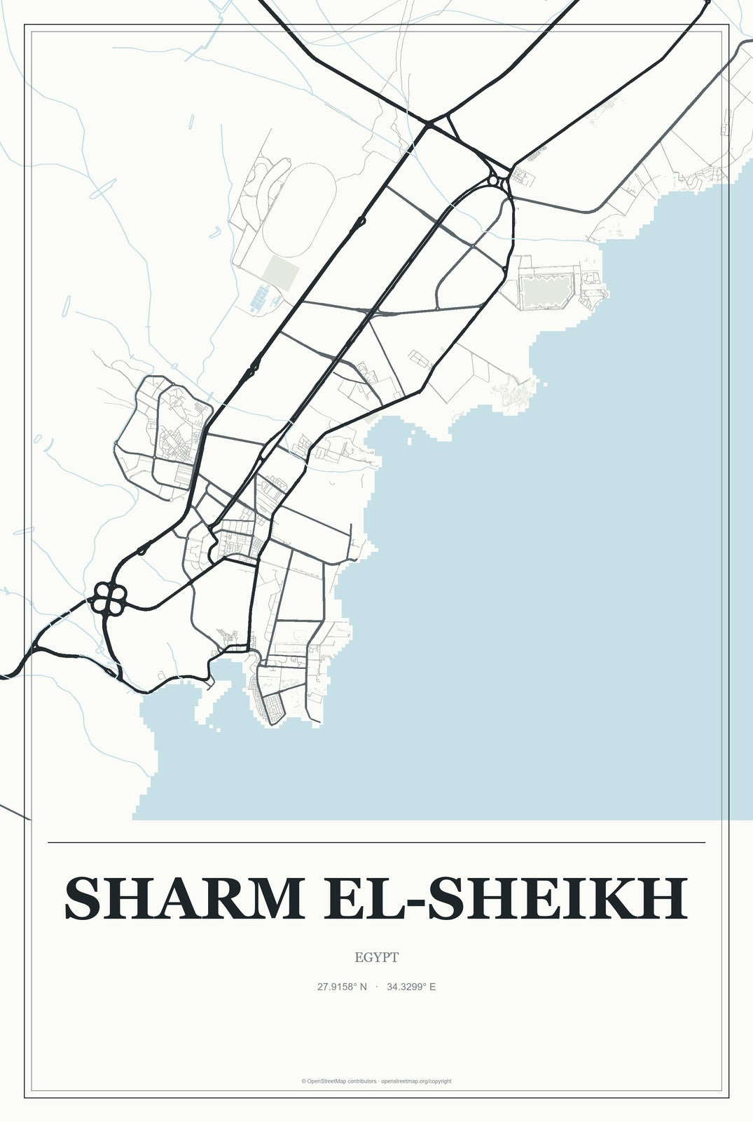Sharm el-Sheikh, Egypt City Map Aluminum Sign in Gallery Air style