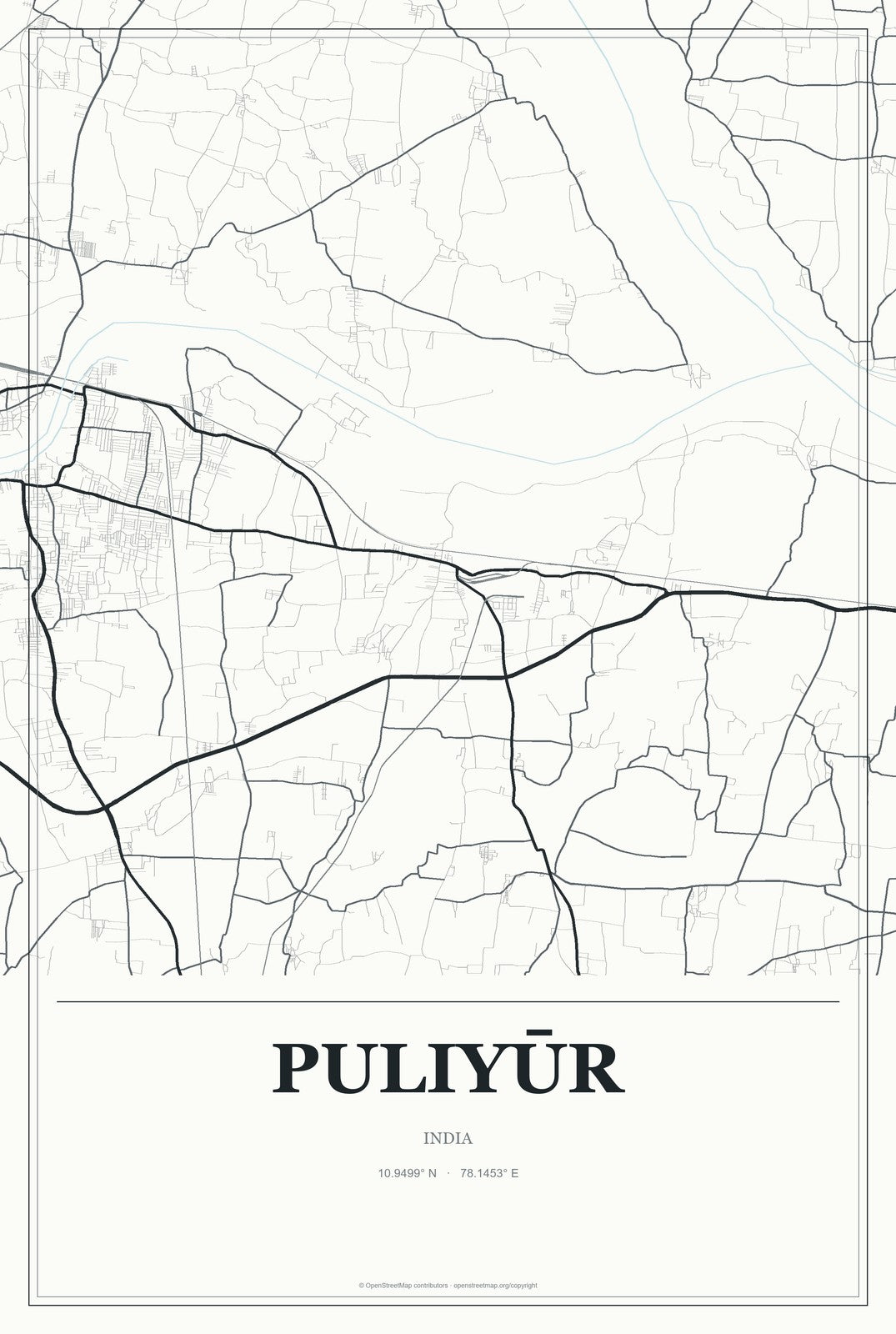 Puliyūr, India City Map Aluminum Sign in Gallery Air style