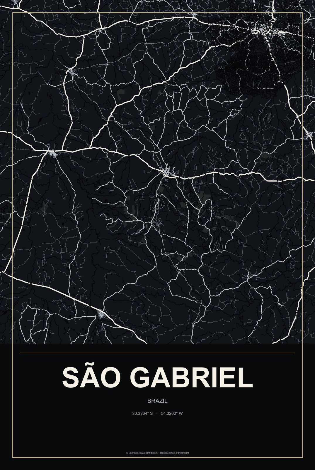 São Gabriel, Bahia, Brazil City Map Aluminum Sign in Metropolitan Noir style