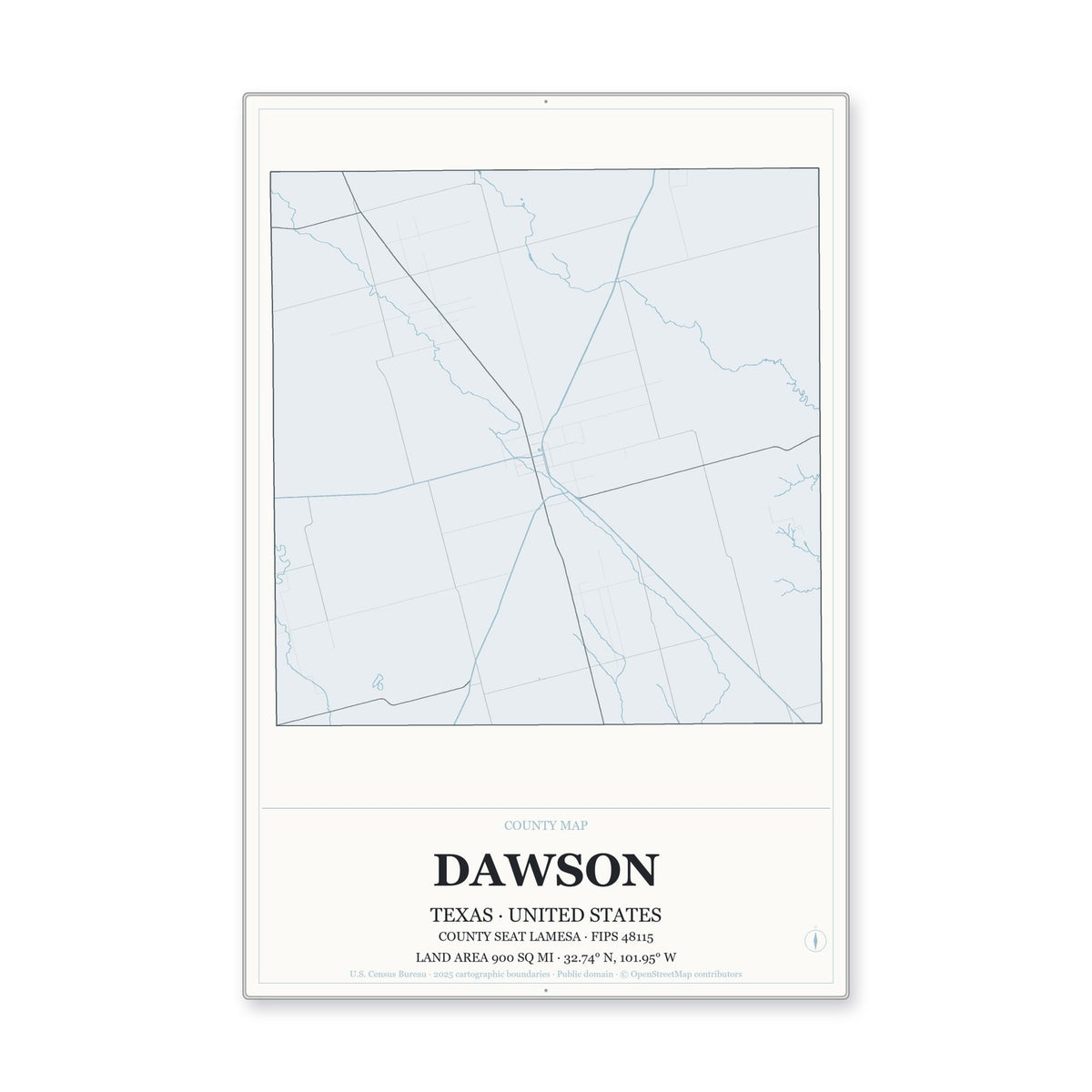 Dawson County, Texas Map Aluminum Sign in Gallery Air style