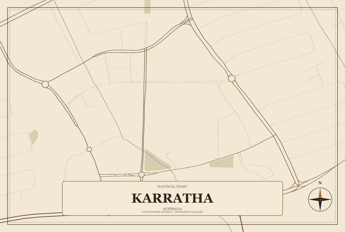 Karratha, Australia City Map Aluminum Sign in Heritage Nautical style
