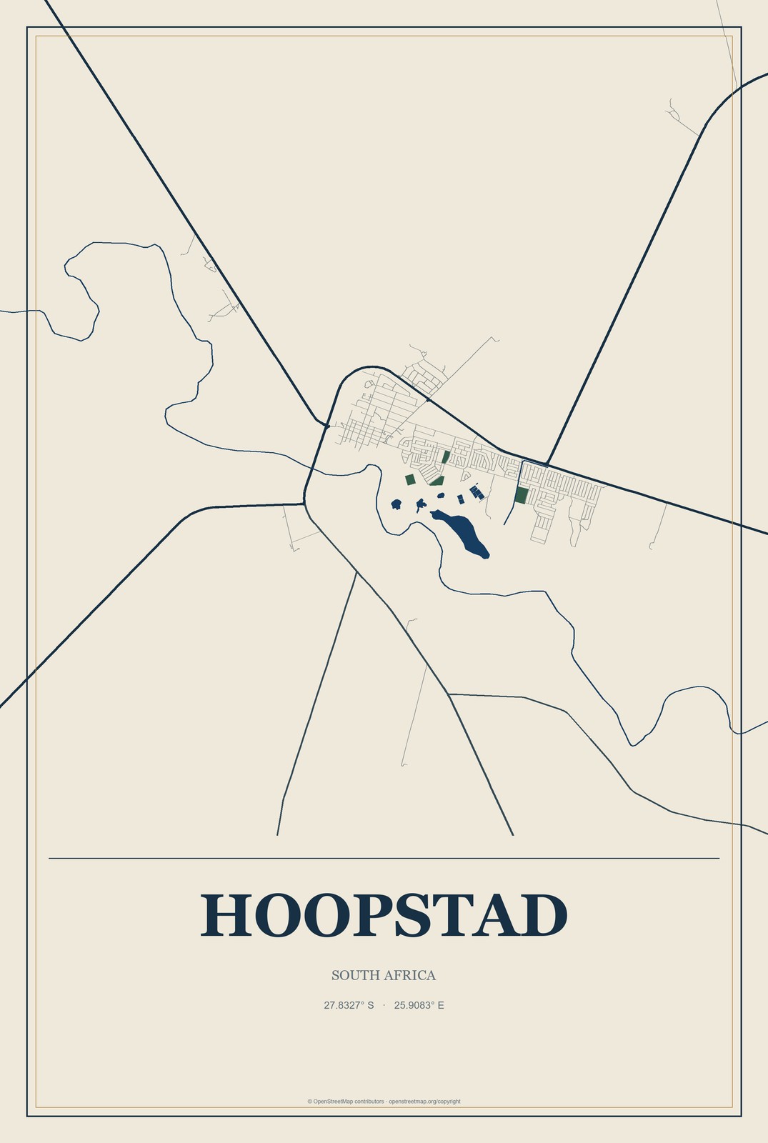 Hoopstad, South Africa City Map Aluminum Sign in Coastal Cutout style
