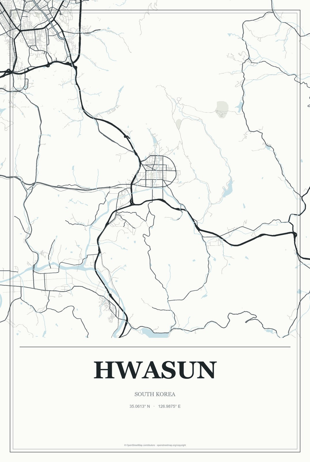 Hwasun, South Korea City Map Aluminum Sign in Gallery Air style