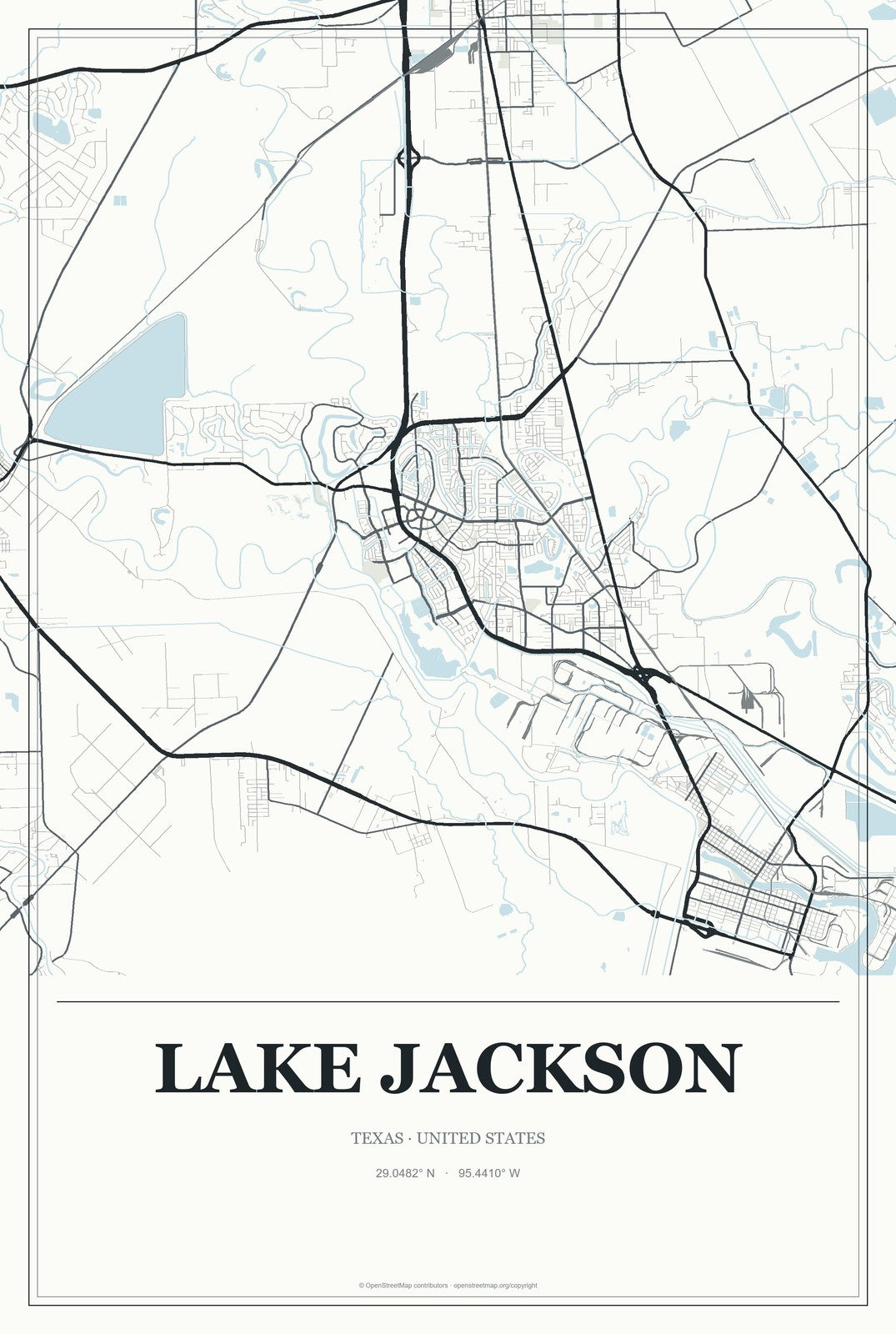 Lake Jackson, Texas City Map Aluminum Sign in Gallery Air style