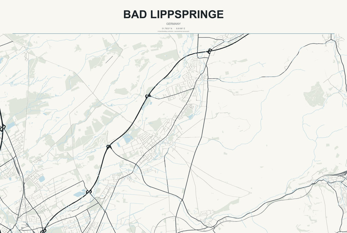Bad Lippspringe, Germany City Map Aluminum Sign in Headline Atlas style