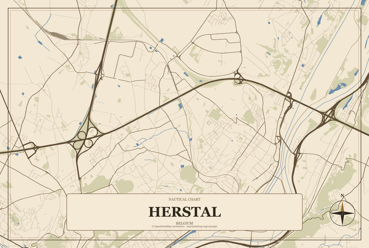 Herstal, Belgium City Map Aluminum Sign in Heritage Nautical style