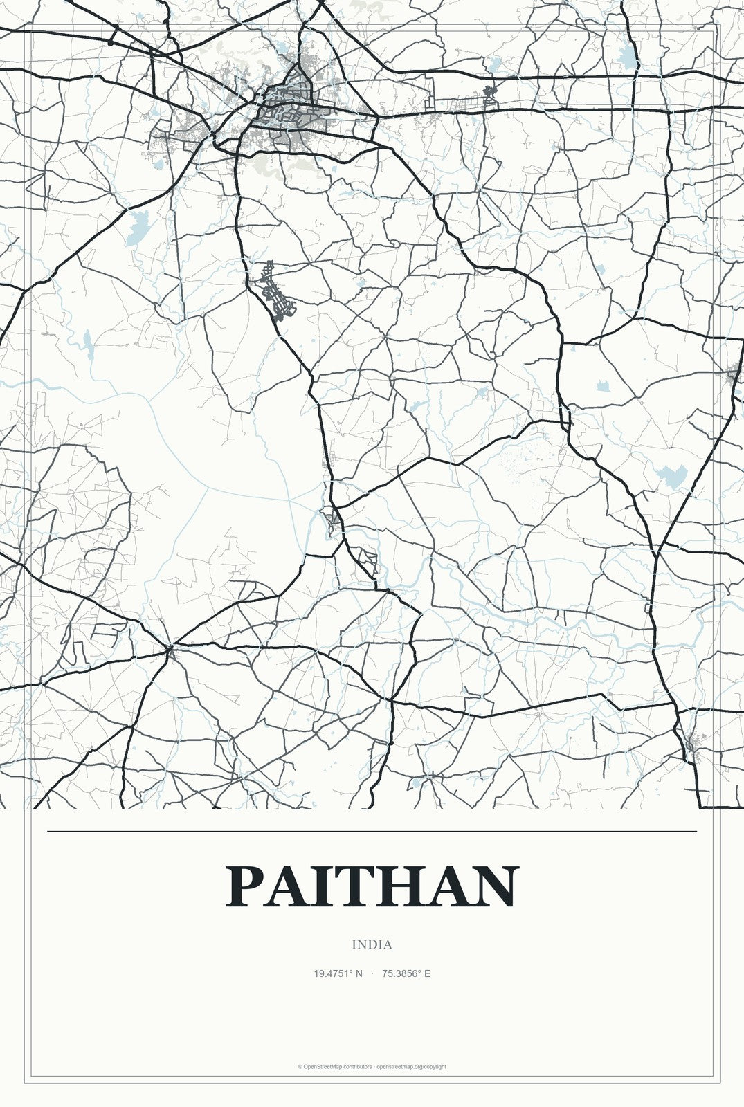 Paithan, India City Map Aluminum Sign in Gallery Air style
