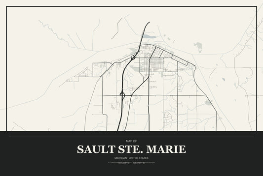 Sault Ste. Marie, Michigan City Map Aluminum Sign in Museum Plaque style